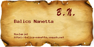 Balics Nanetta névjegykártya